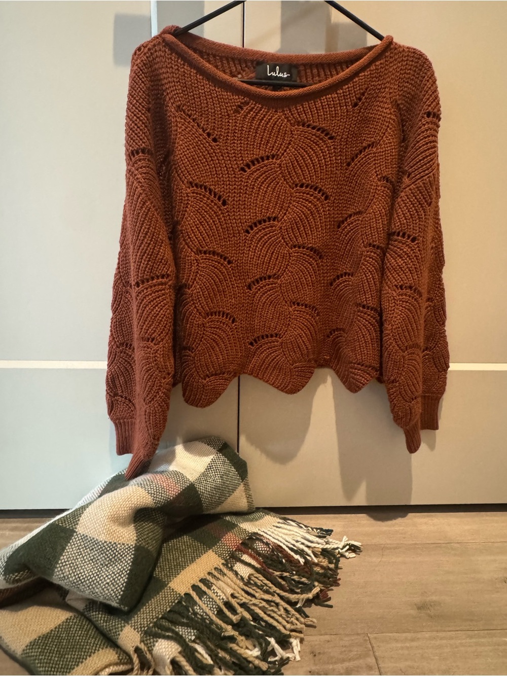 LuLu’s Rust Knit Openwork Sweater